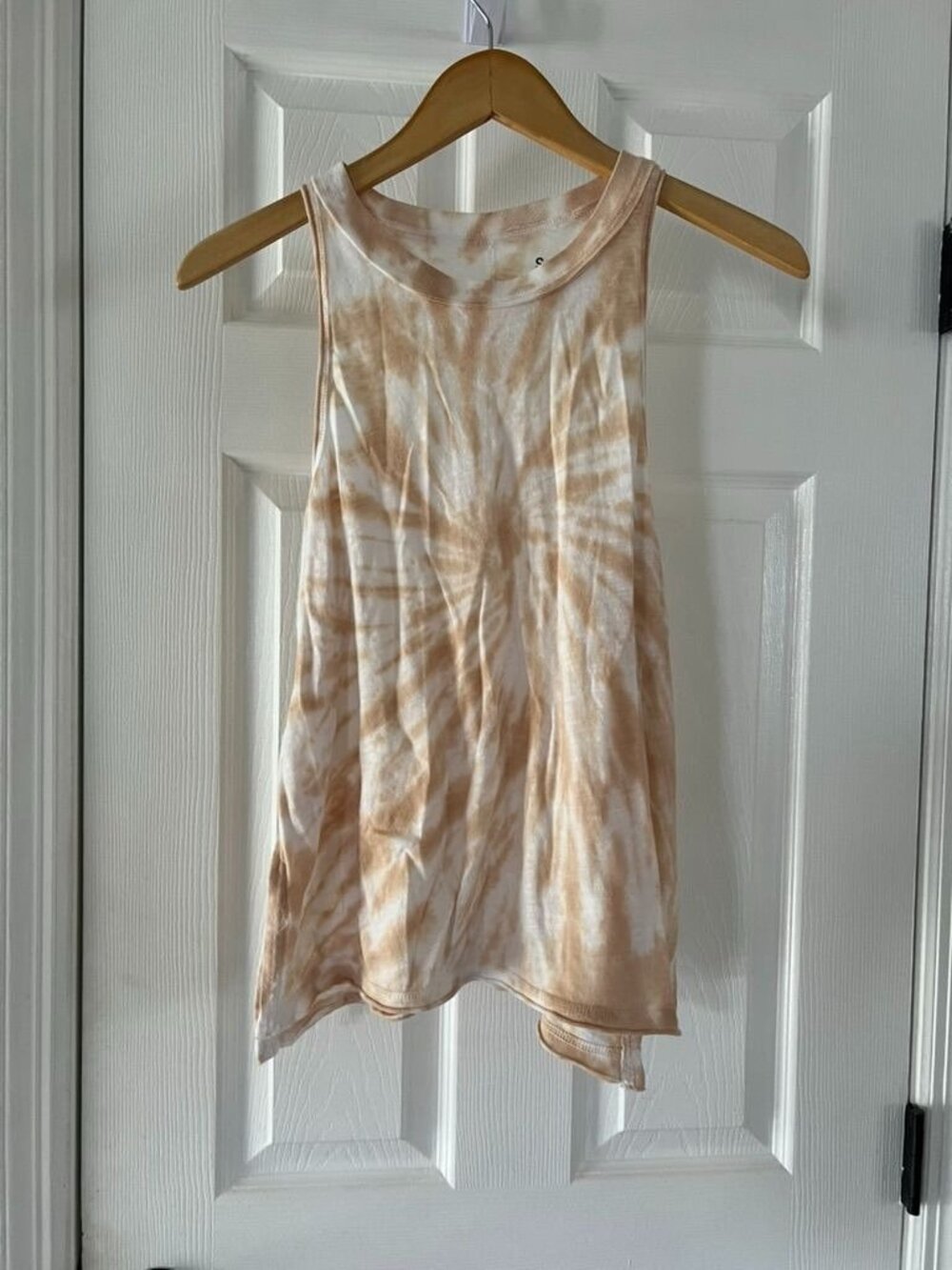 So Womens Tie Dye Racerback Tank Top Size Small Tan White Raw Hem Boho Casual